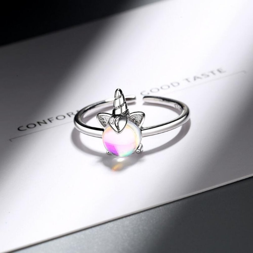 Sterling Silver Moonstone Unicorn Adjustable Ring - Picture 3 of 8